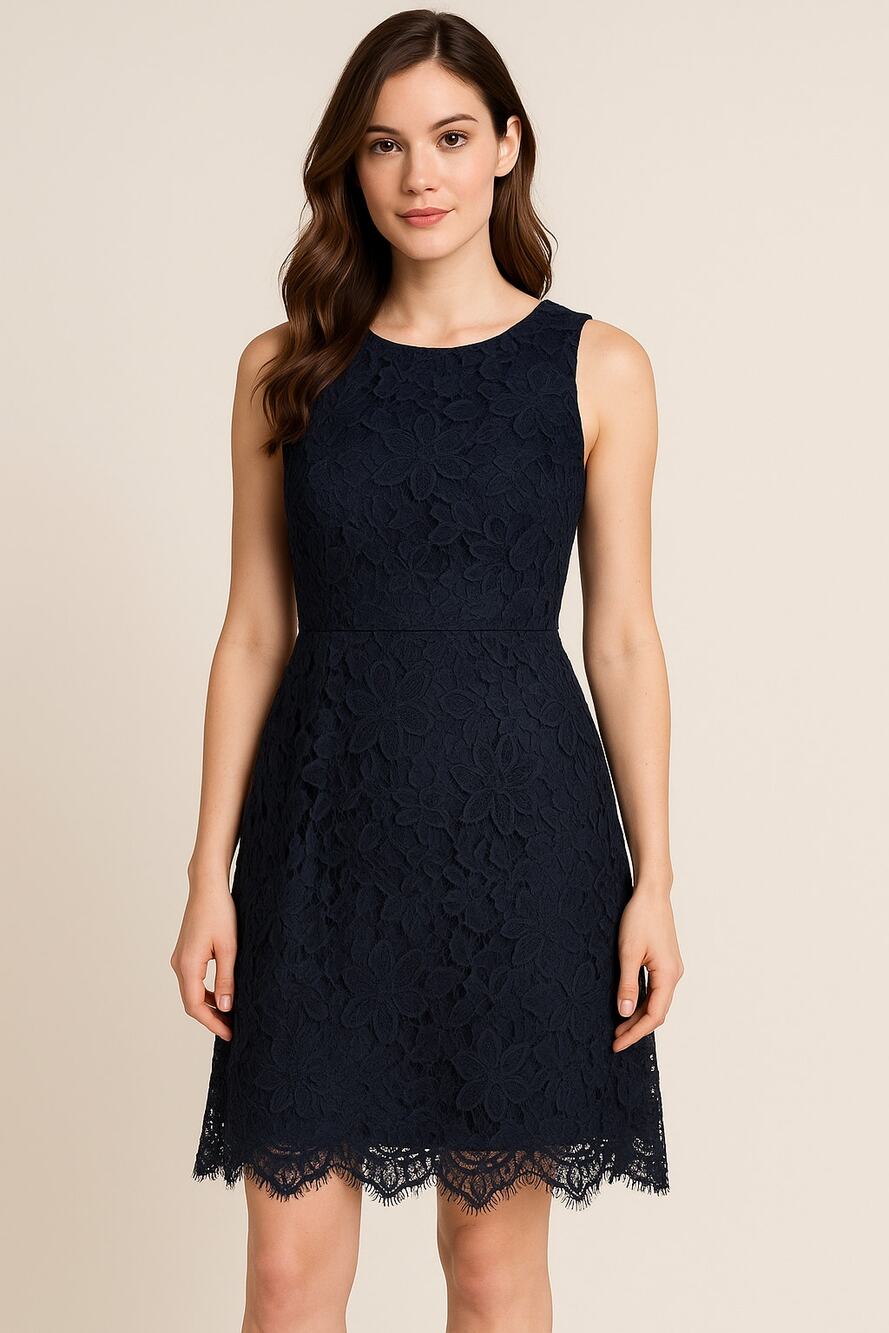 Elegant Floral Lace Navy Cocktail Dress Betsey Johnson 14